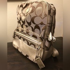 COACH Backpack Signature Logo F19451 Khaki Gold Purple Bag Authentic